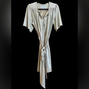 Anthropology Sabina Musayev Silver Metallic Dress with Tie Waist and Pockets